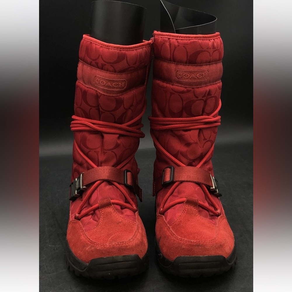 Coach SELA Women's SZ 9.5 Sig Monogram Vibrant Red Winter Boots. EUC. - Picture 2 of 8